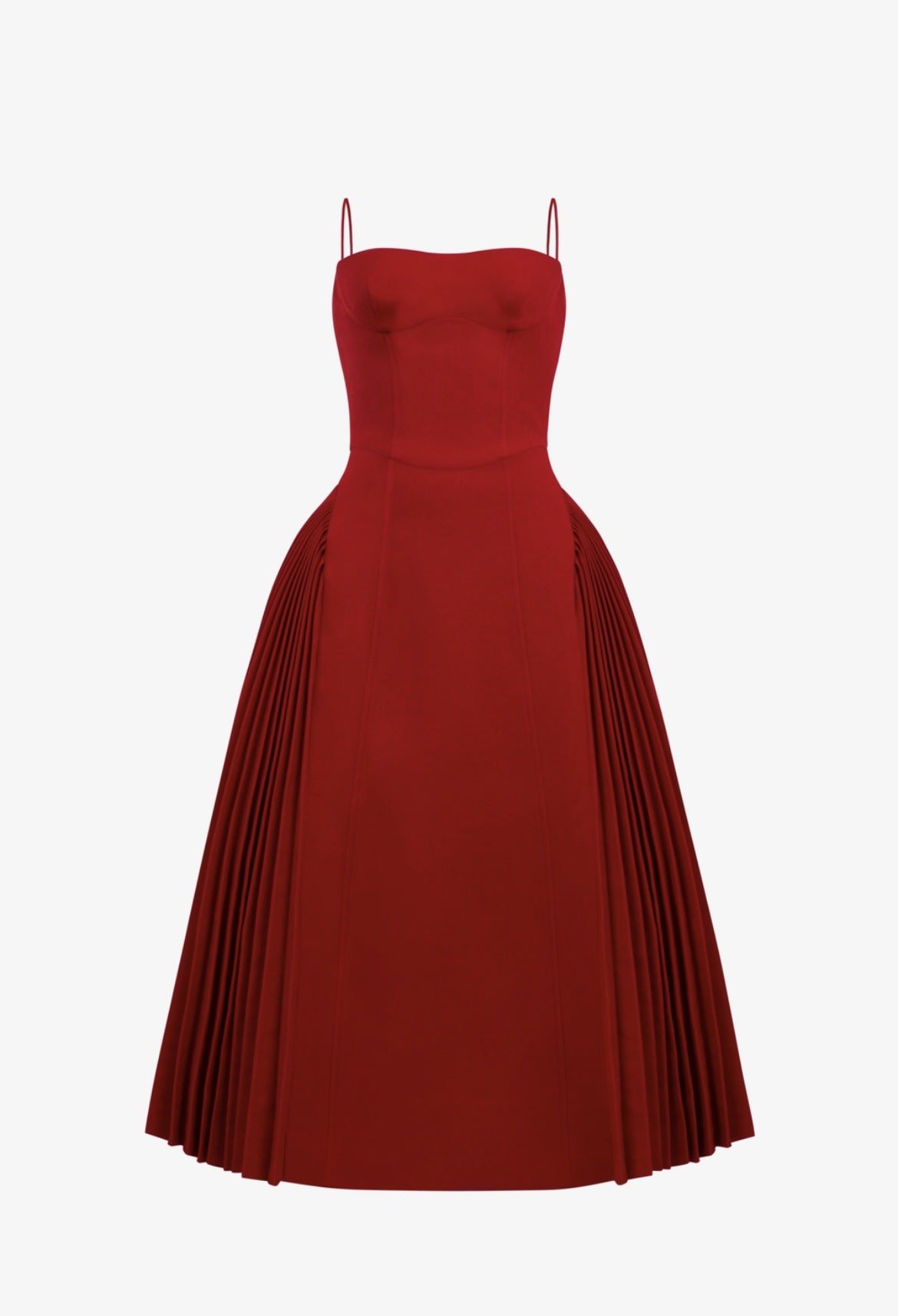 Red Pleated Strapless Dress & Shawl Set