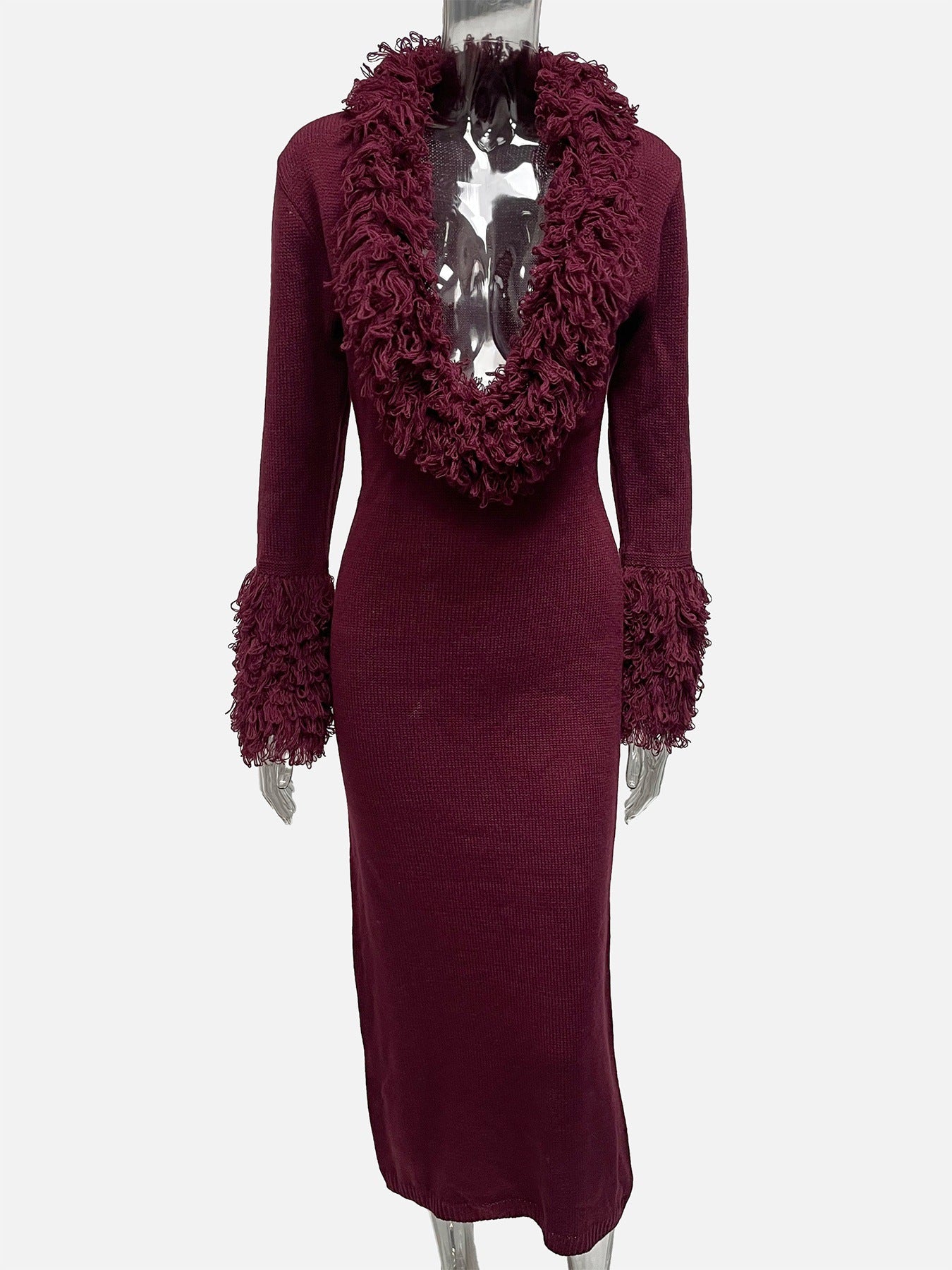 Red V-Neck Knit Maxi Dress