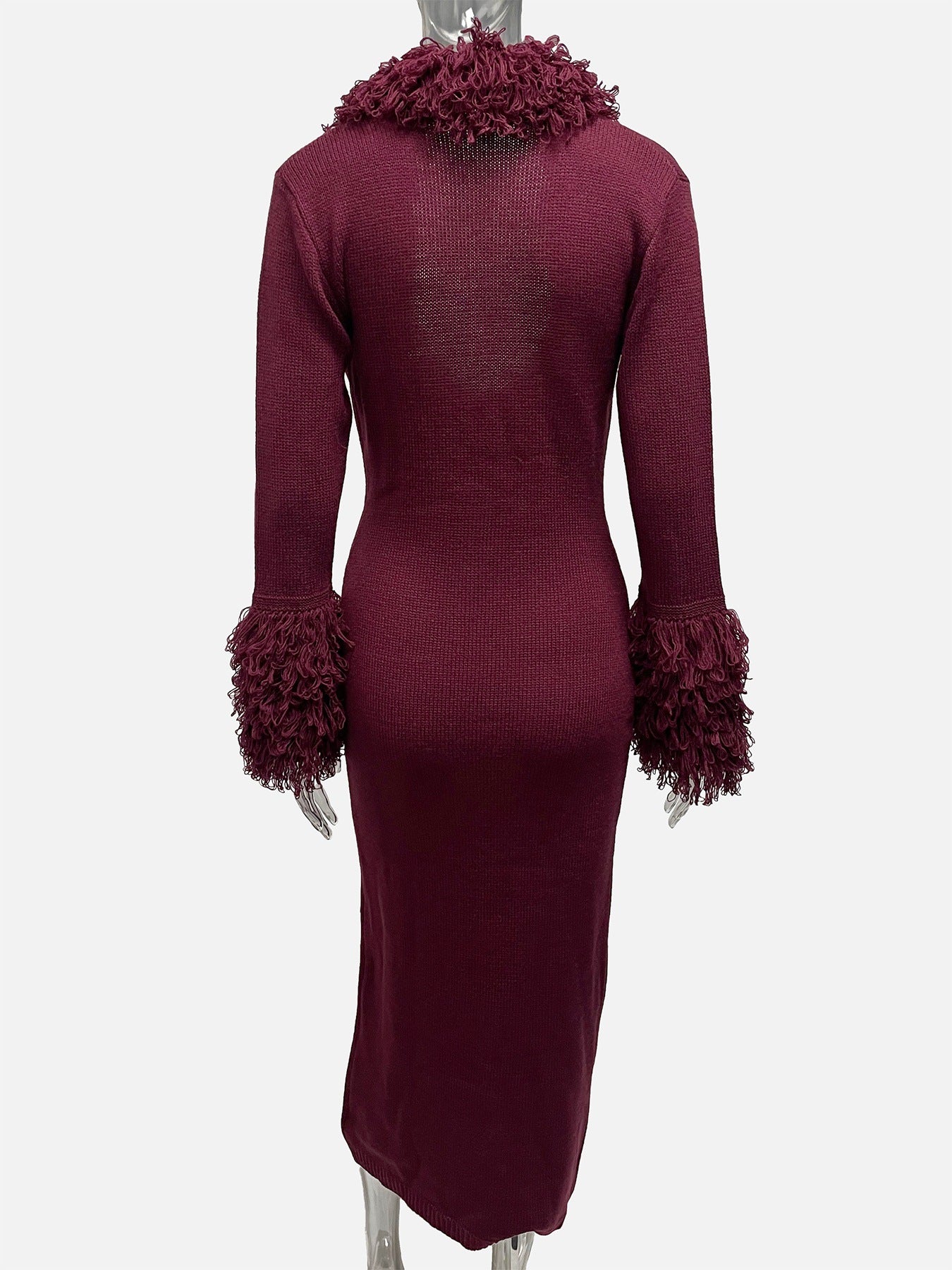 Red V-Neck Knit Maxi Dress