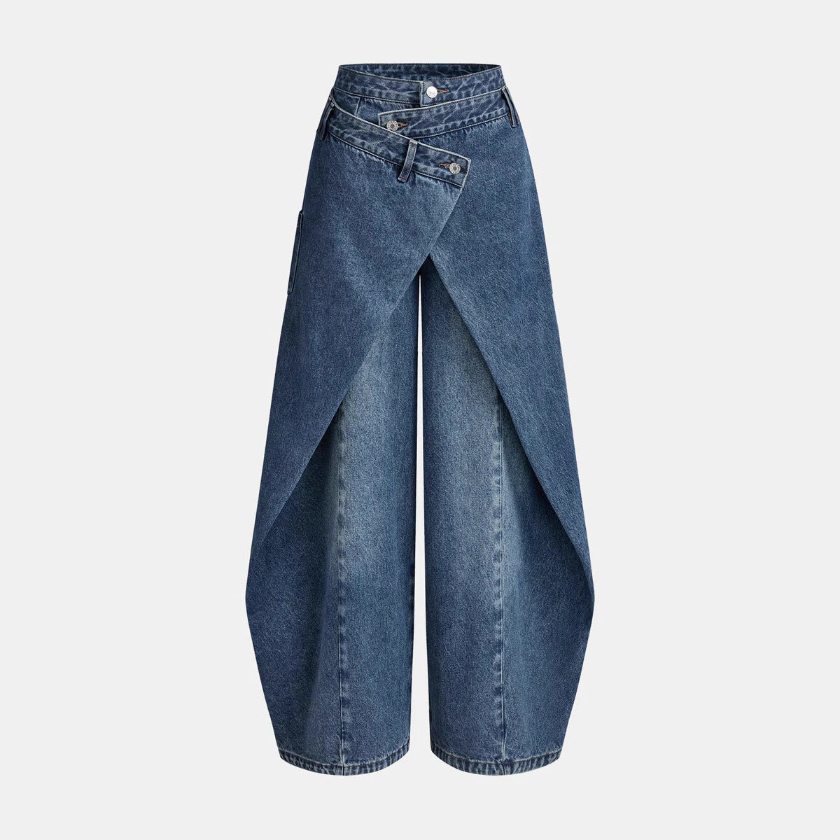 Asymmetrical-seamed Distressed Denim Jeans