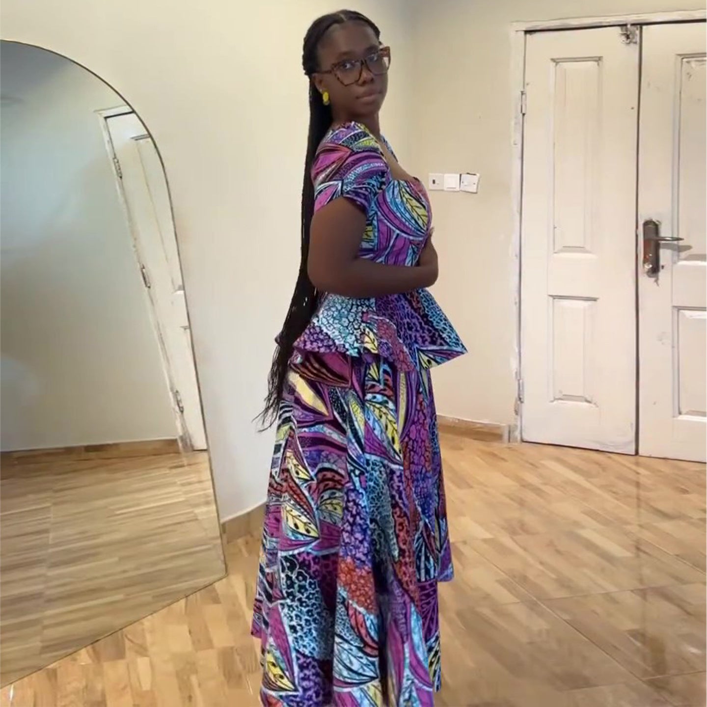 Purple Floral Print Short-Sleeve Maxi Dress