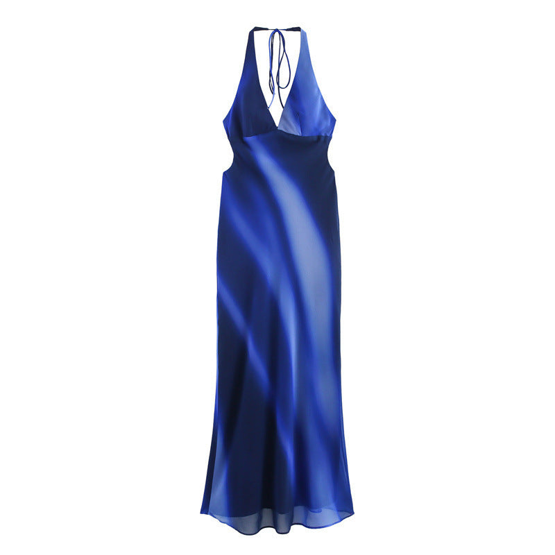 Blue Gradient Backless Maxi Dress