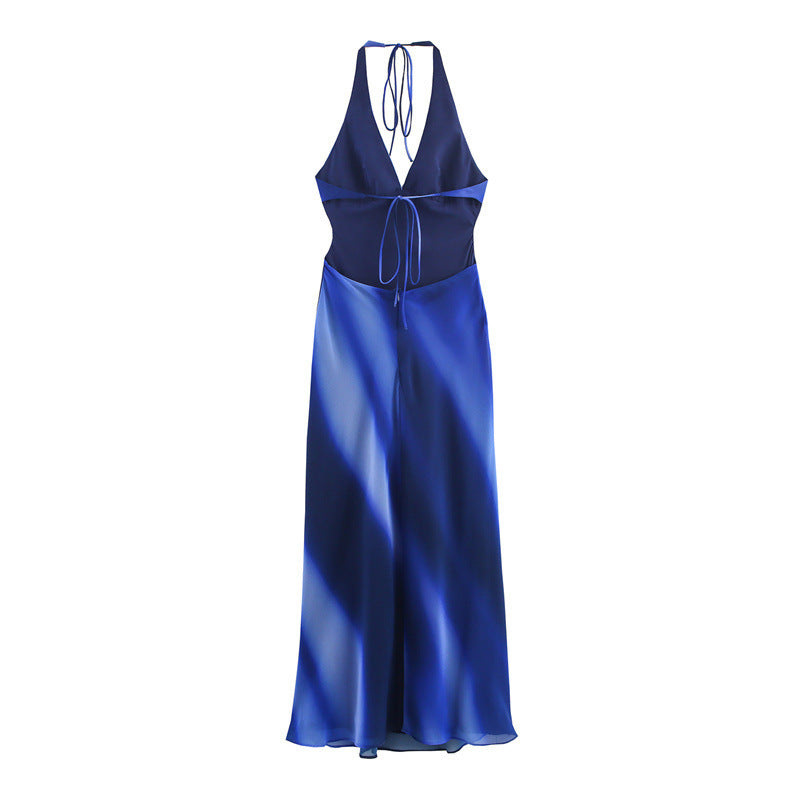 Blue Gradient Backless Maxi Dress
