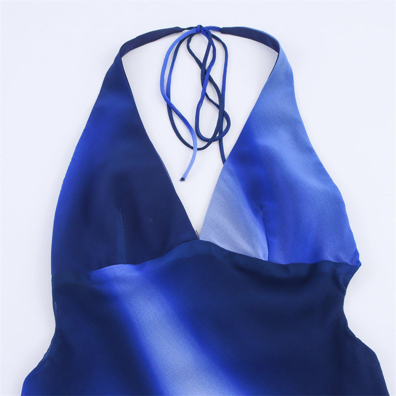 Blue Gradient Backless Maxi Dress