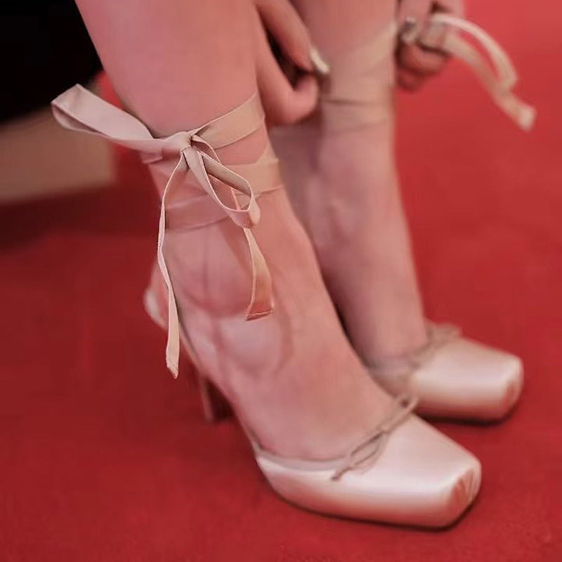 Strappy High-Heel Ballet Flats