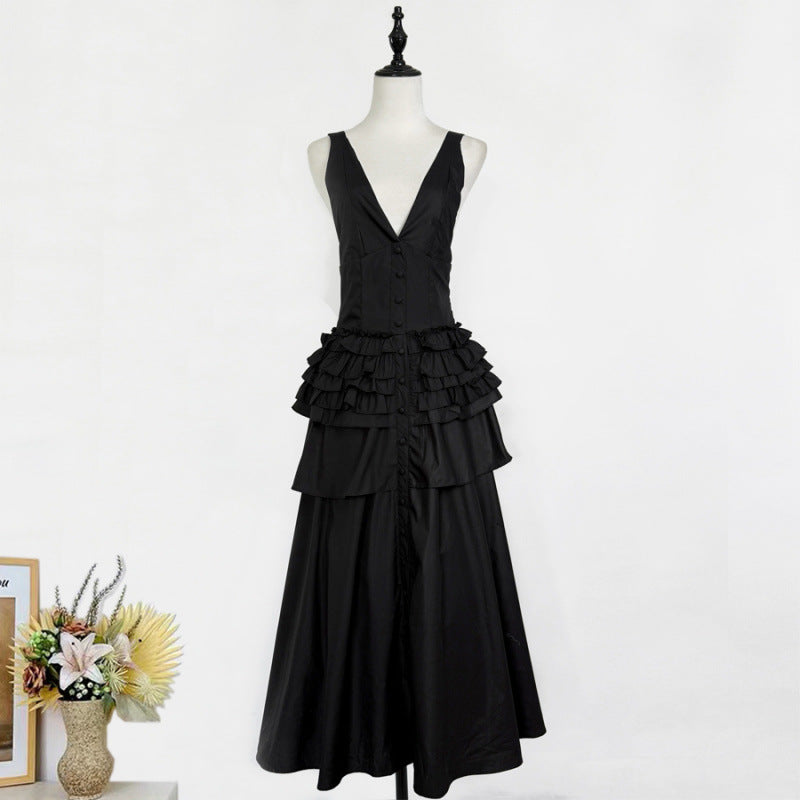 V-neck Sleeveless Layered Maxi Dress