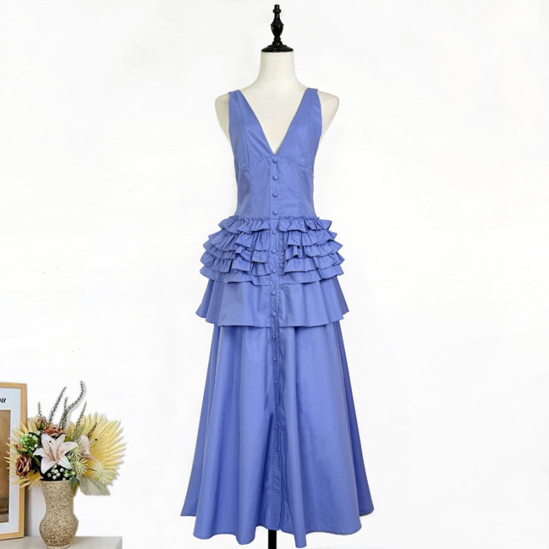 V-neck Sleeveless Layered Maxi Dress