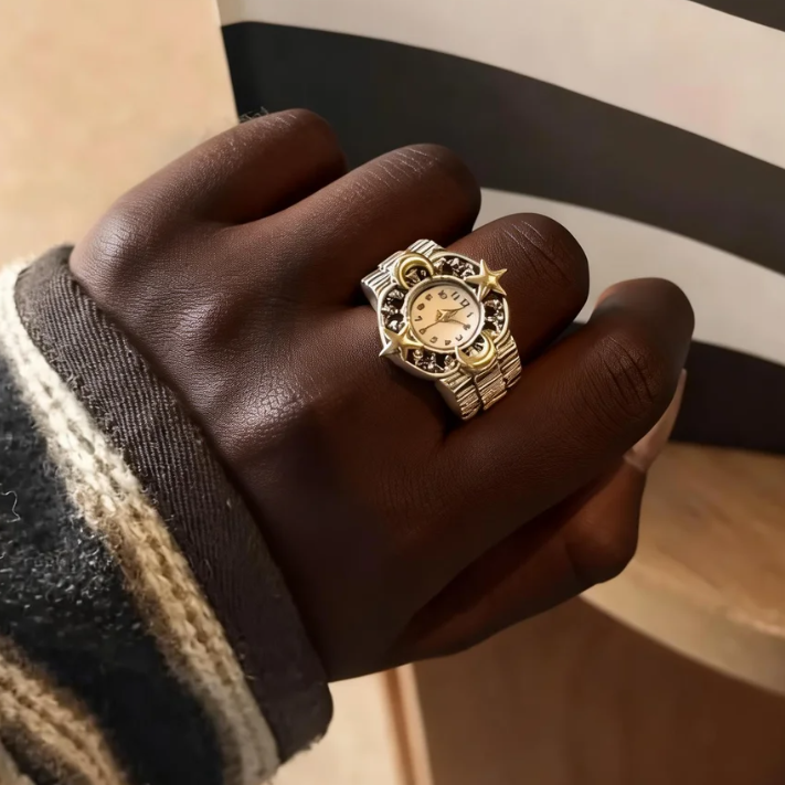 Metal Engraved Adjustable Clock Ring