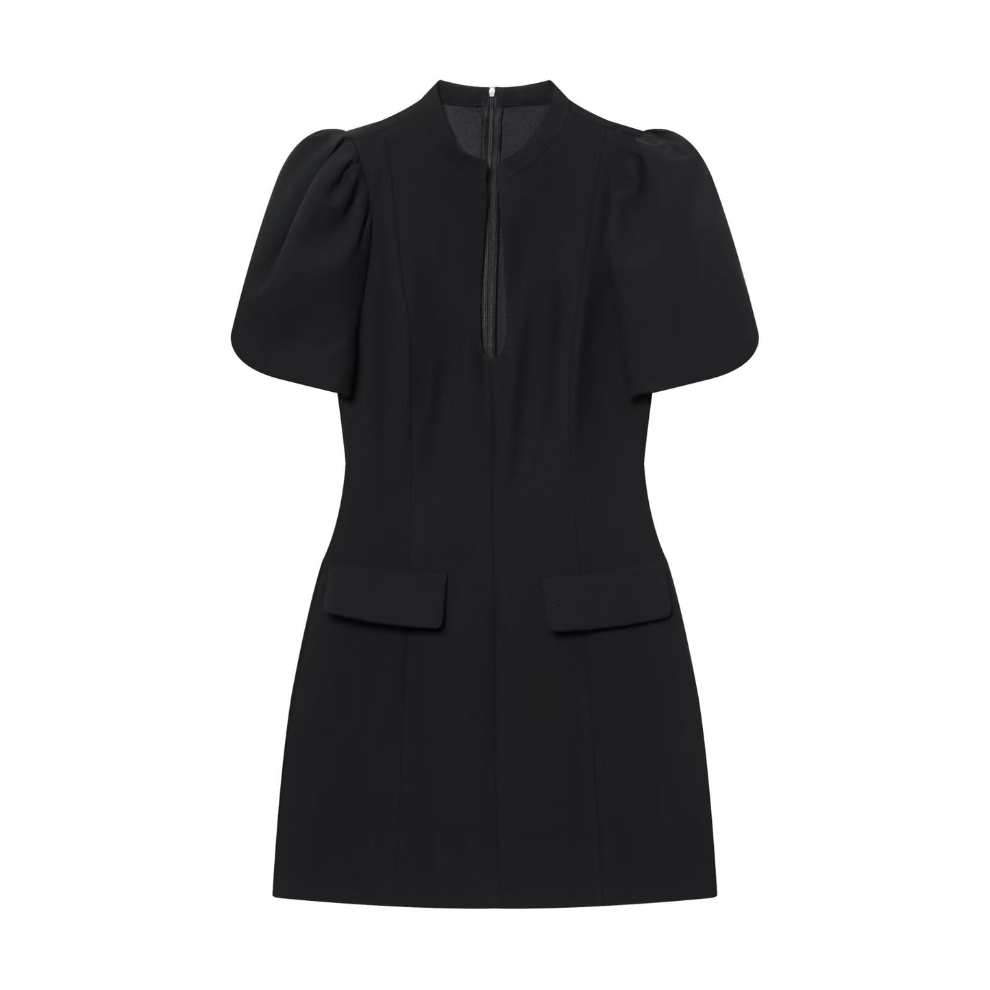 Black Puff Sleeve Pocket Dress + White Skirt