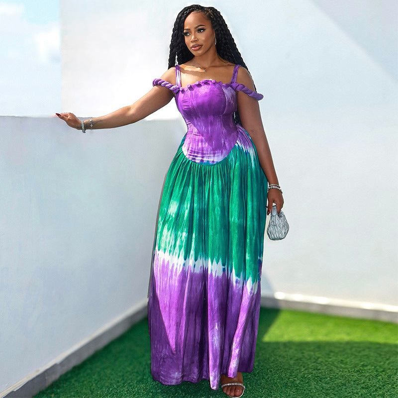 Ty-Dye Pleated Maxi Dress