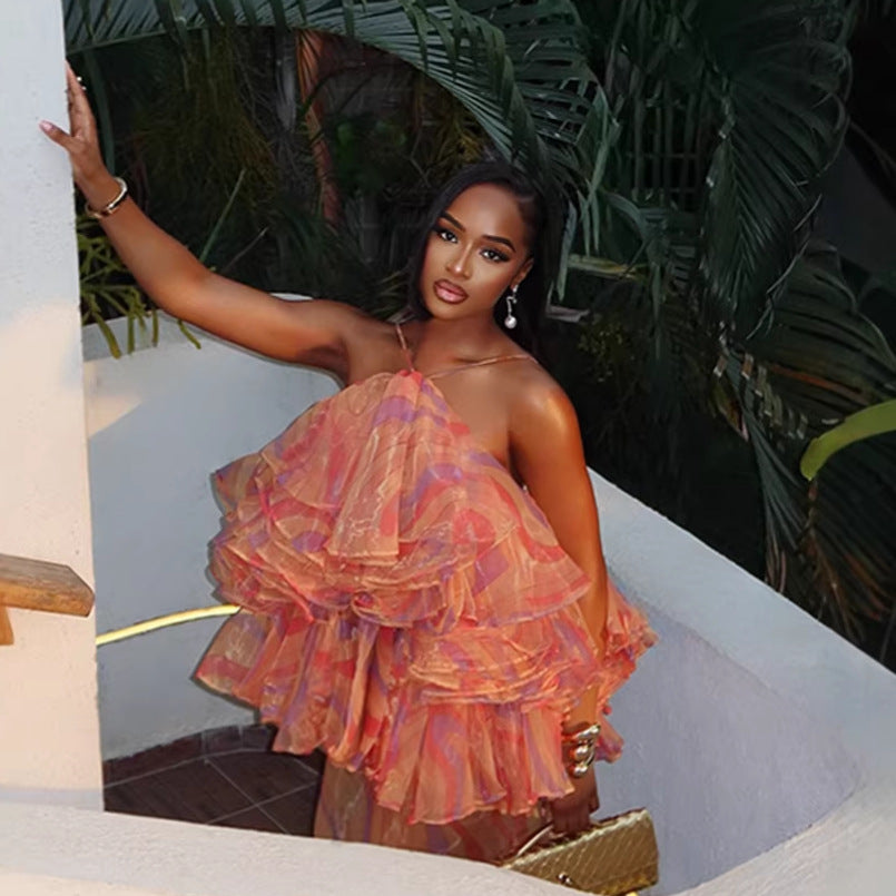 Printed Ruffled Puffy Dress