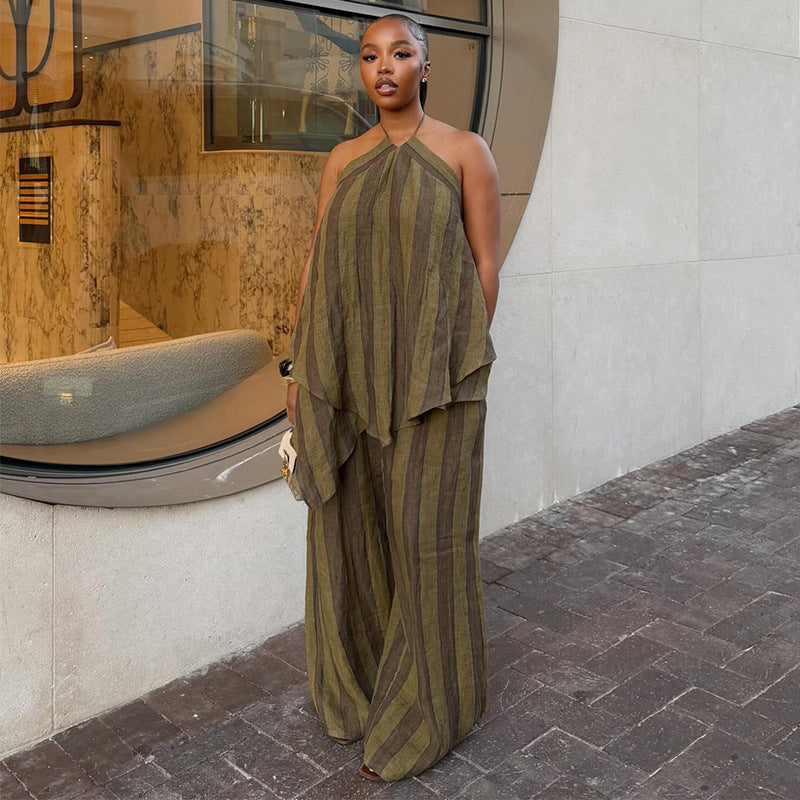Sleeveless Halter Top & Wide-Leg Pants Set