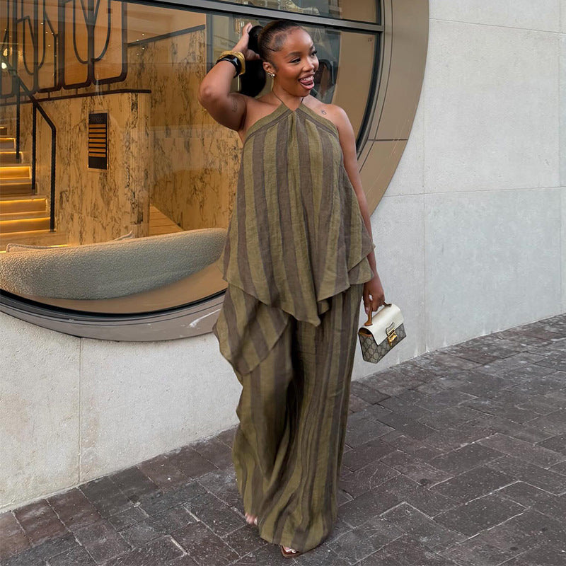 Sleeveless Halter Top & Wide-Leg Pants Set