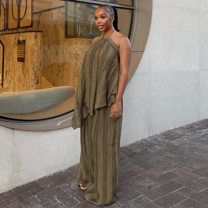 Sleeveless Halter Top & Wide-Leg Pants Set