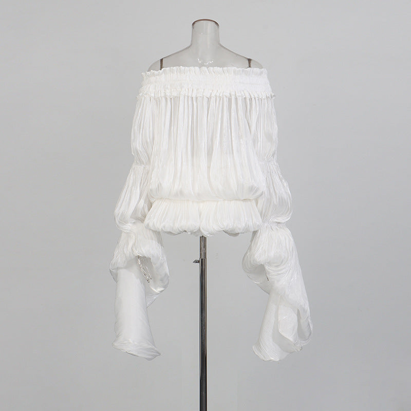 Elegant One-Shoulder Mini Dress with Flowing Sleeves