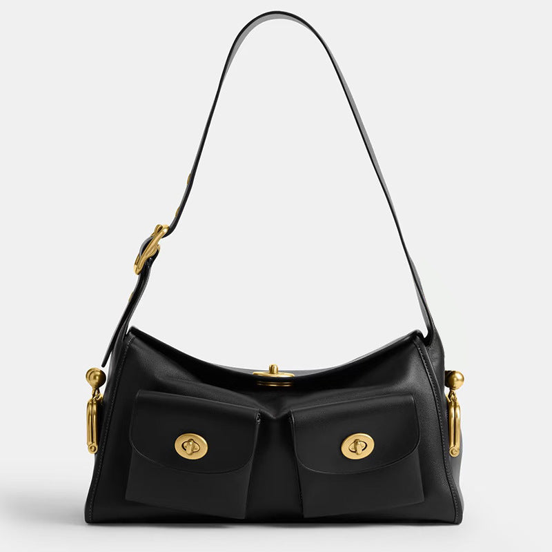 Leather Turnlock Shoulder Bag