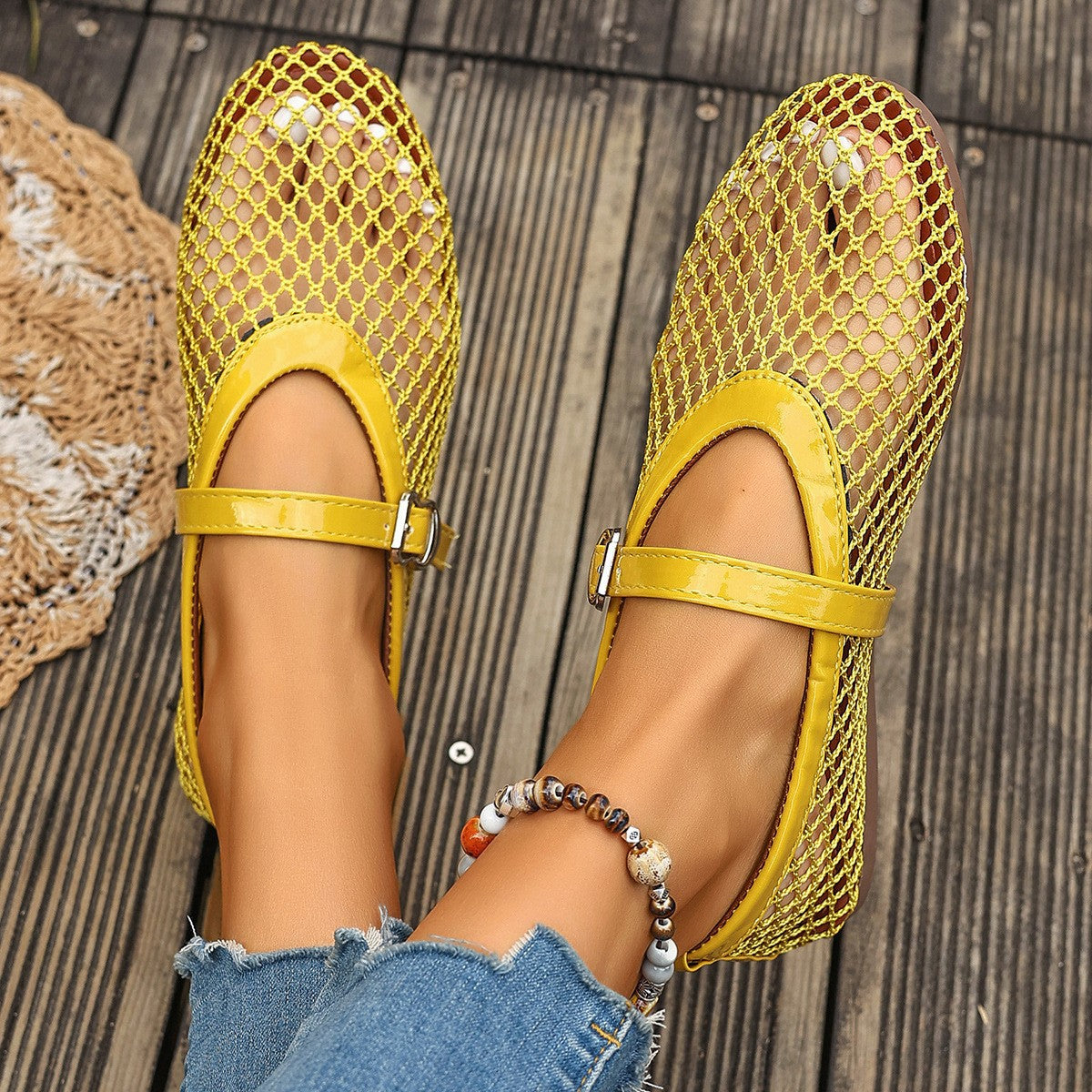 Lace-up Flat Shoes with Silver Buckles