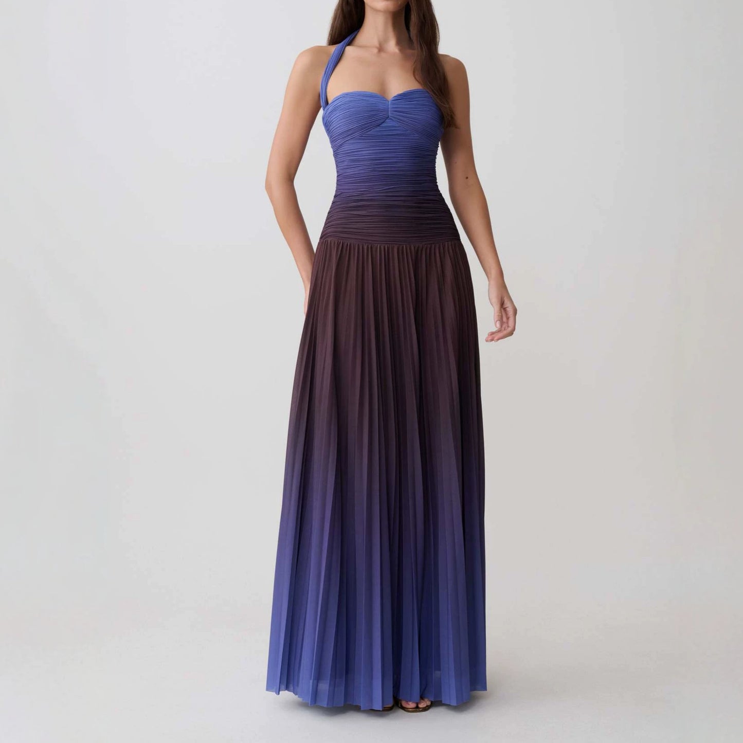 Blue Tie-Dye Pleated Maxi Dress