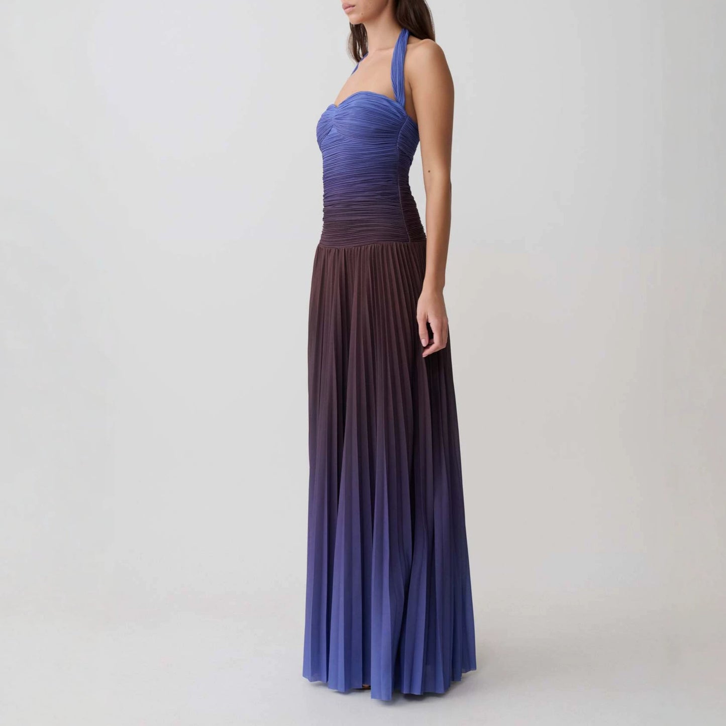 Blue Tie-Dye Pleated Maxi Dress