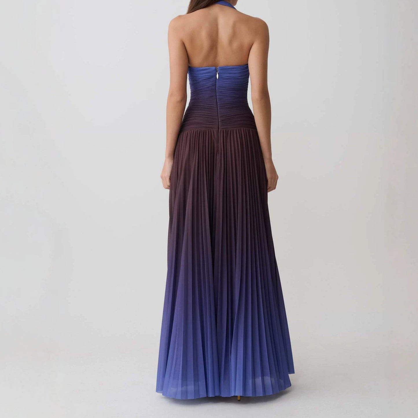 Blue Tie-Dye Pleated Maxi Dress