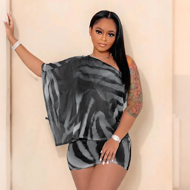 Zebra-Print Mesh Two-Piece Set