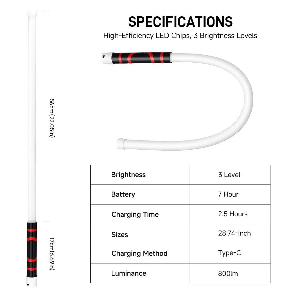 Flexible LED Flashlight Stick 27" Bendable Work Light with High-Lumen LED 3 Brightness Modes Portable Automotive Illumination Tool for Off Road SUV Engines Hard Reach Areas