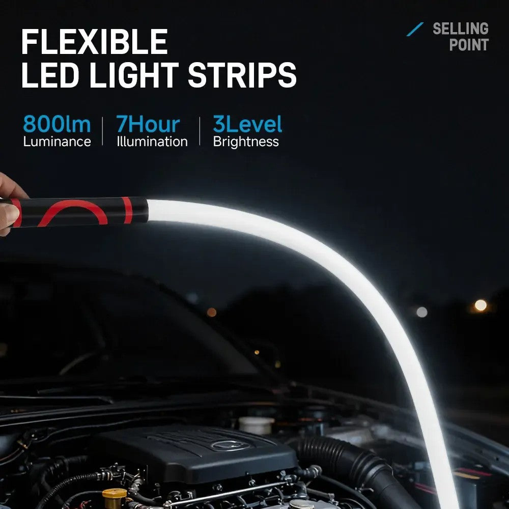 Flexible LED Flashlight Stick 27" Bendable Work Light with High-Lumen LED 3 Brightness Modes Portable Automotive Illumination Tool for Off Road SUV Engines Hard Reach Areas