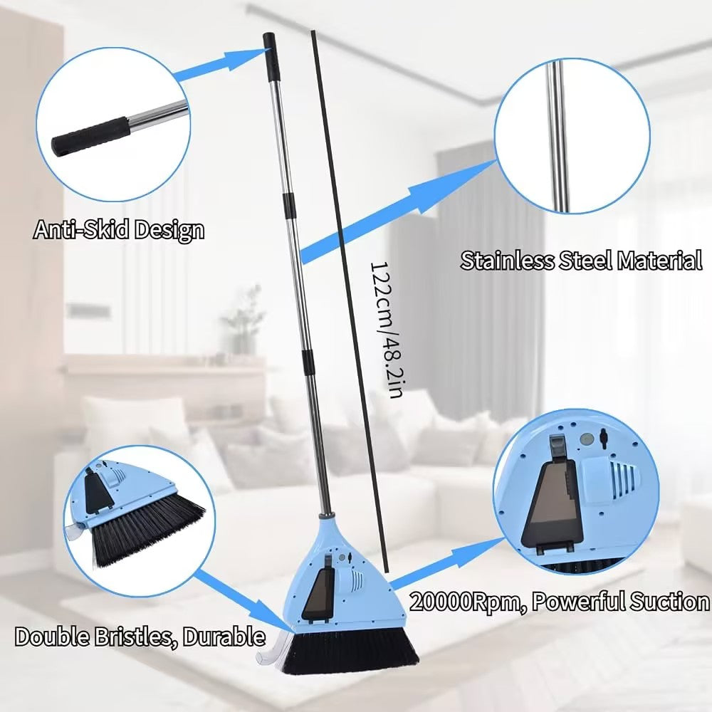Rosvola Vacuum Broom, 2 in 1 Strong Suction Cordless Sweeper Broom, USB Charging Quiet Floor Sweeper, Broom Vacuum Sweeper for Bedroom, Living Room, Office, Hotel
