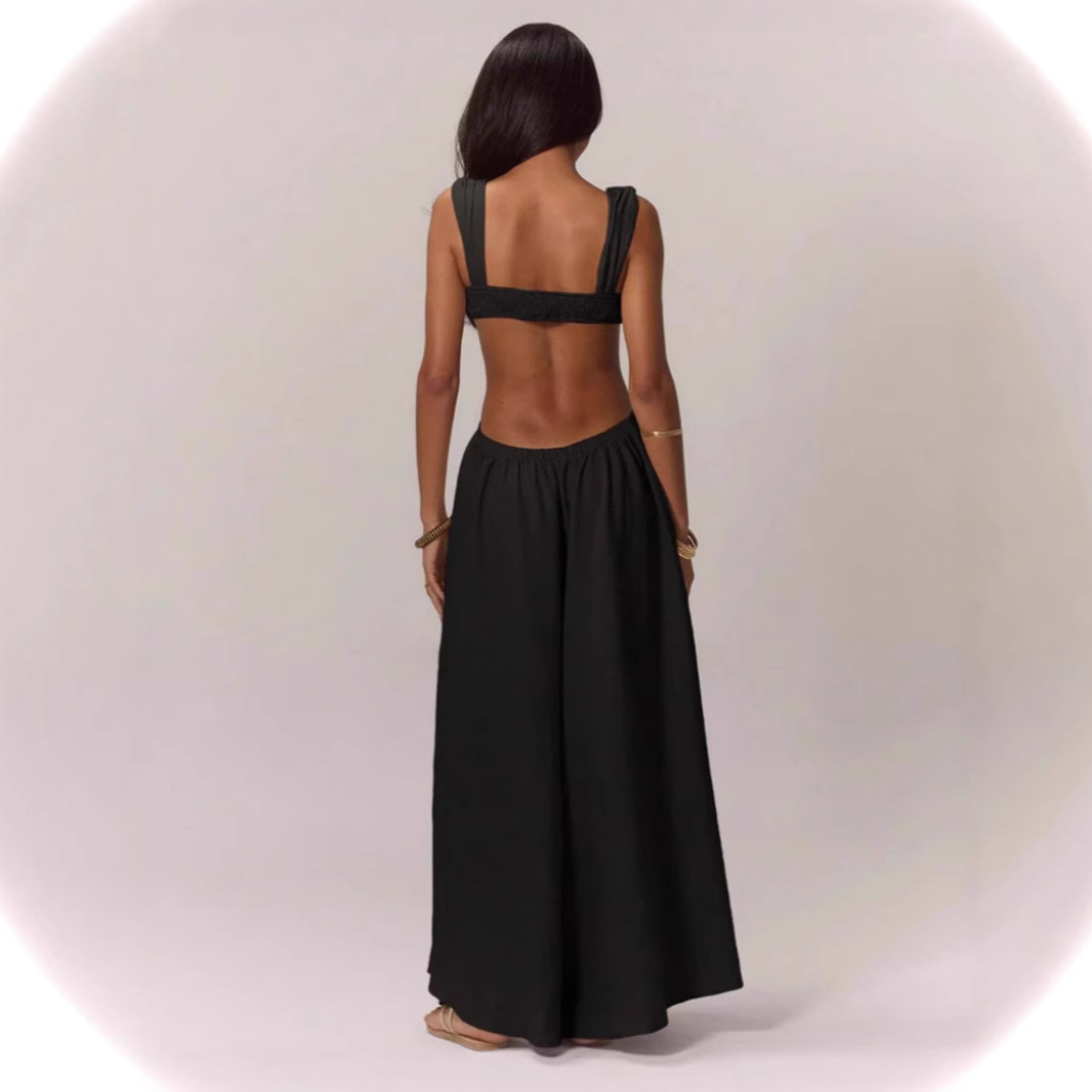 Solid-Color Lace-Up Maxi Dress