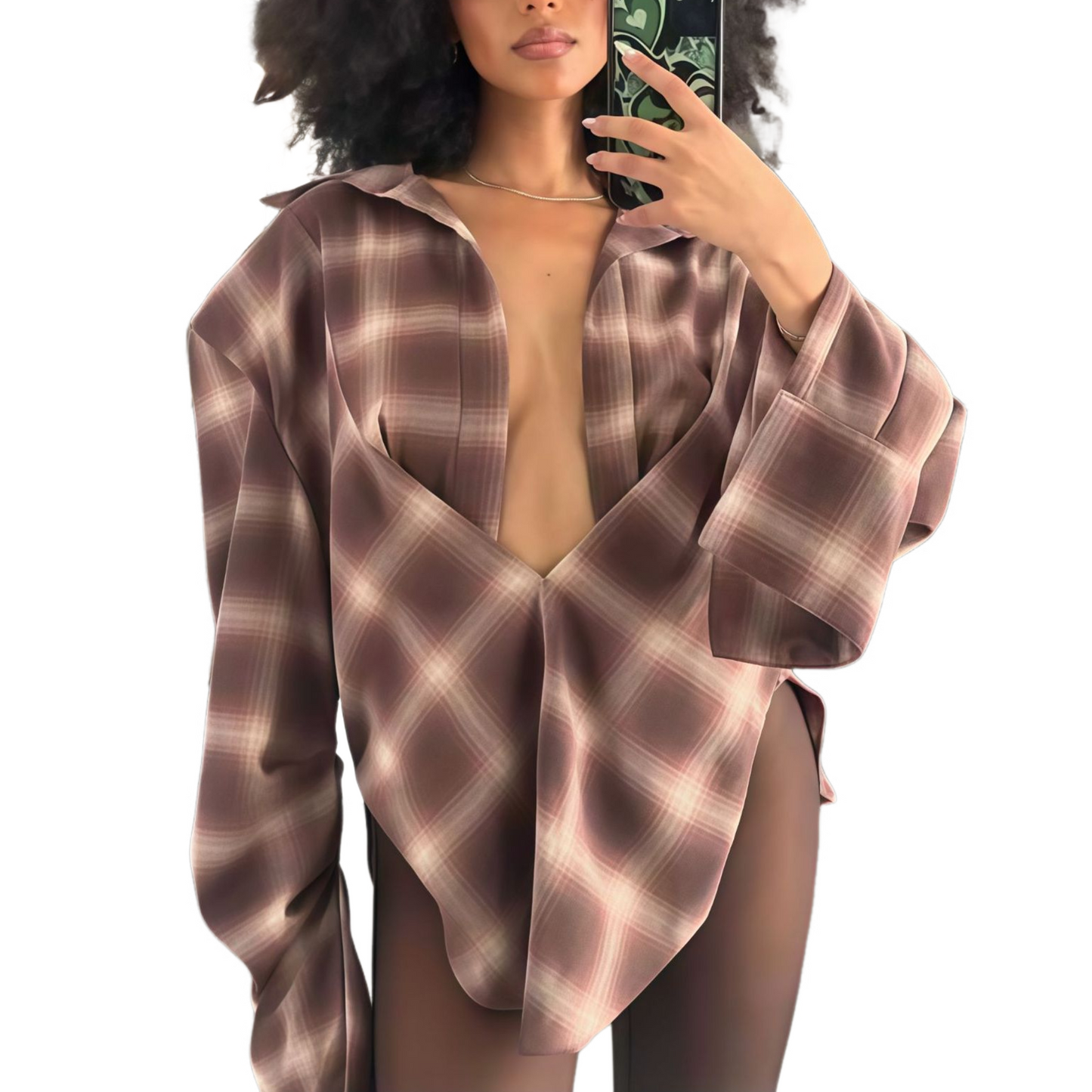 Irregular-Fit Cardigan Plaid Shirt
