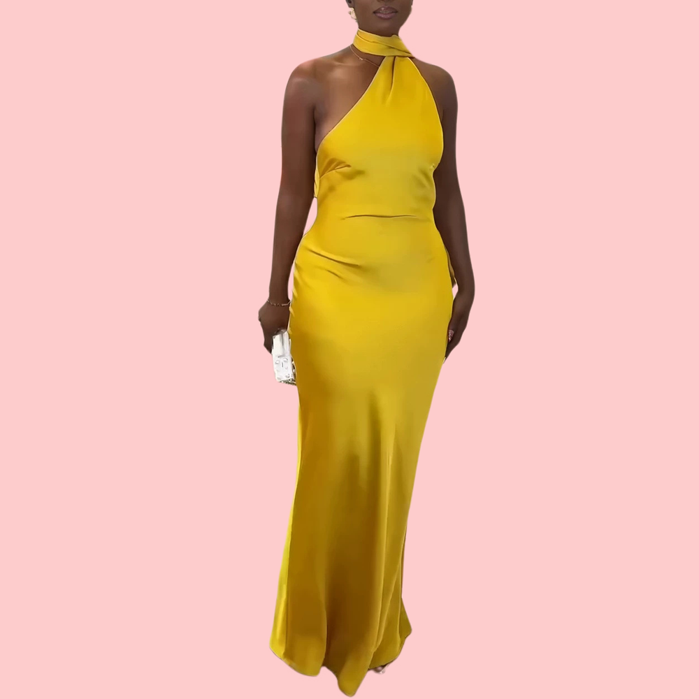 Yellow Strapless Backless Maxi Dress