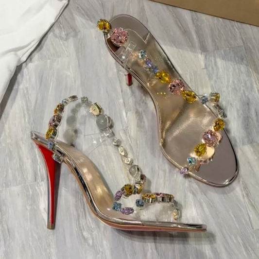 Gemstone-Embellished Strappy High Heels