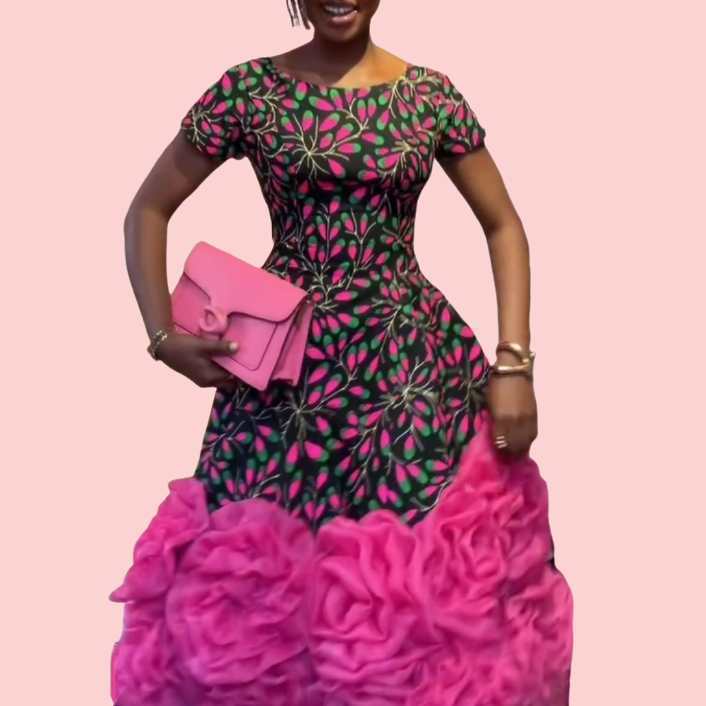 Pink Rose Patchwork Midi Dress