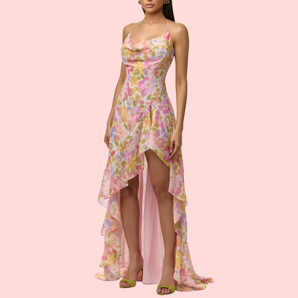 Chiffon Print Ruffle Dress