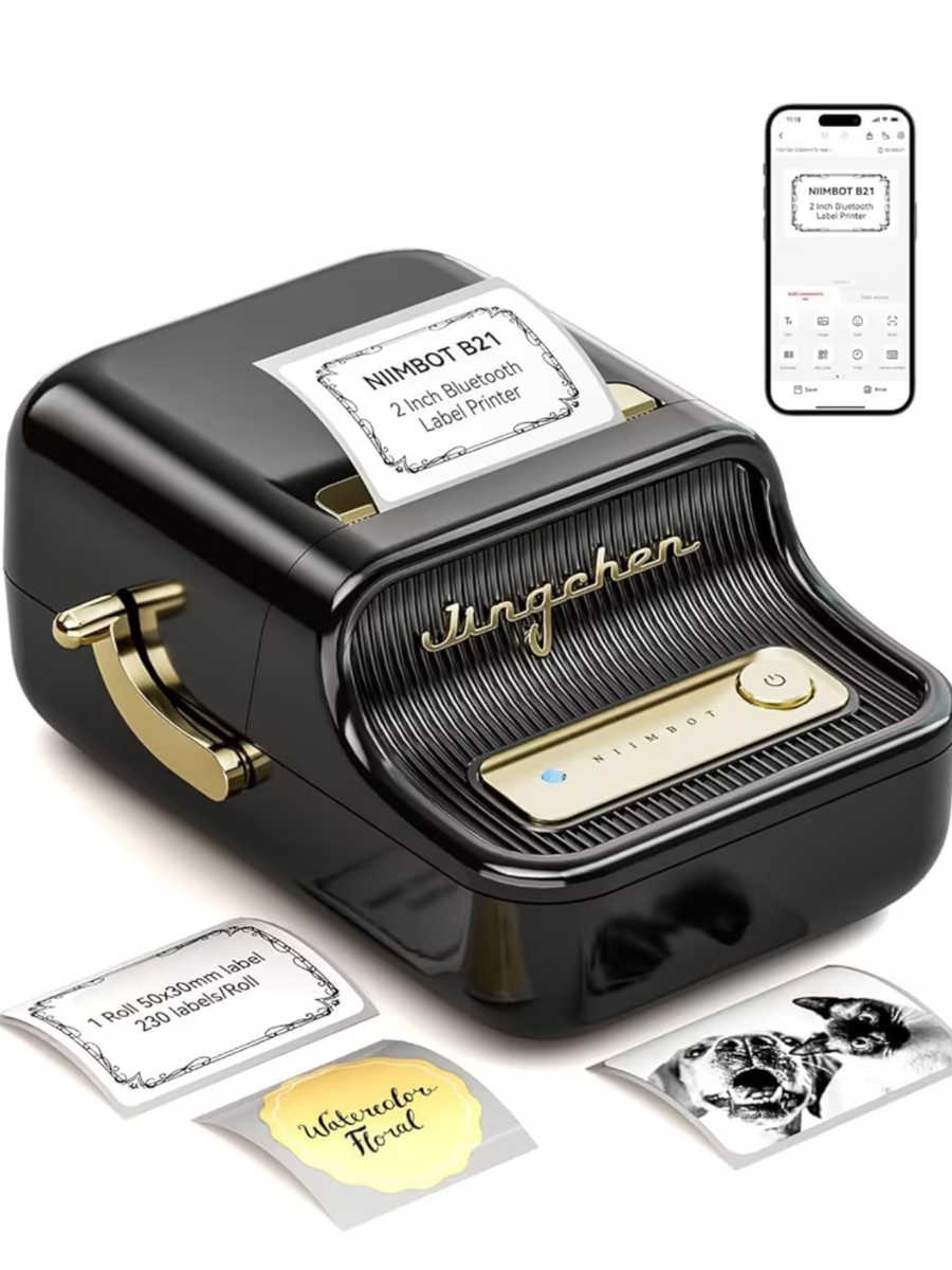 NIIMBOT B21 Label Maker Inkless Bluetooth Label Printer, 2 Inch Portable Thermal Sticker Maker for Small Business, Address, Logo, Clothing, Mailing, Candles, Jewelry, Sticker Printer for Gift, Black