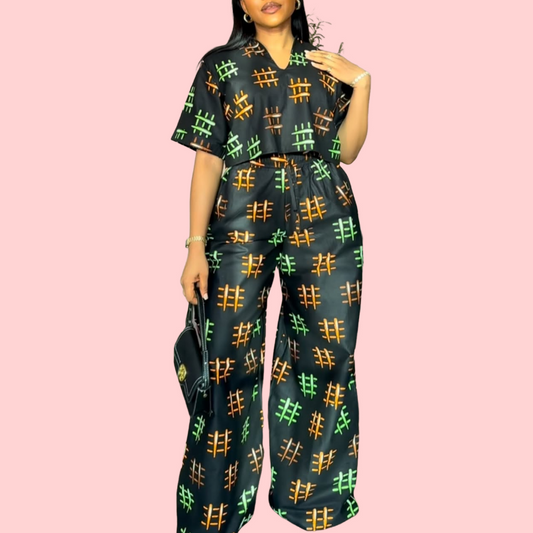 Short Sleeve Printed Top & Pants Set