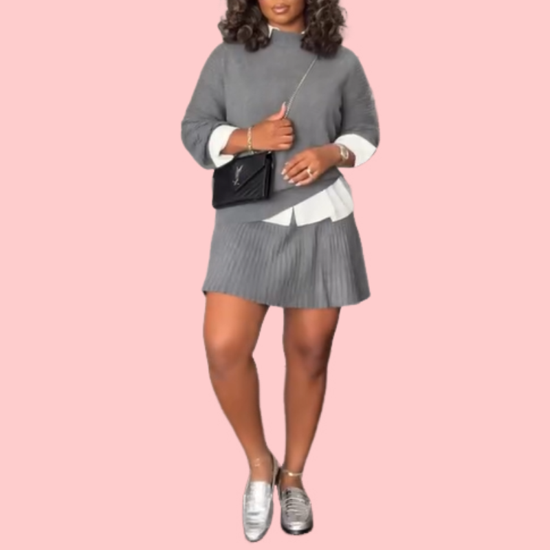 Knit Long-Sleeve Top & Pleated Skirt Set