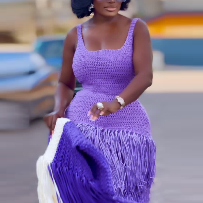 Purple Fringe Camisole Dress