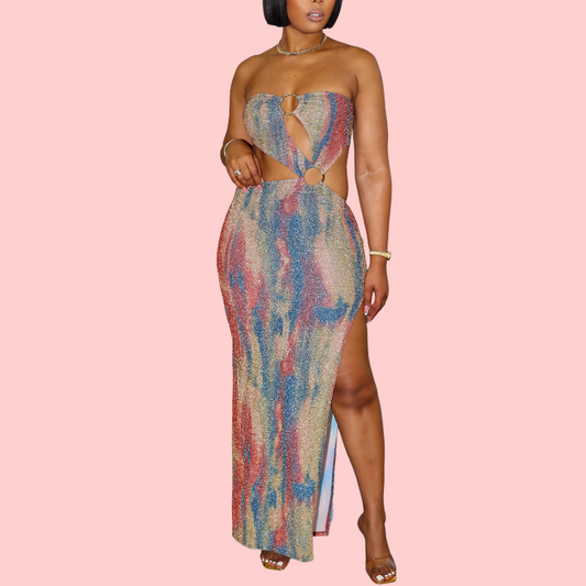 Tie-Dye Sheath Cutout Maxi Dress