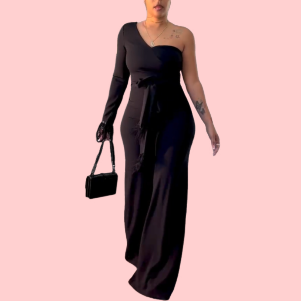 Black One-Shoulder Strap Jumpsuit
