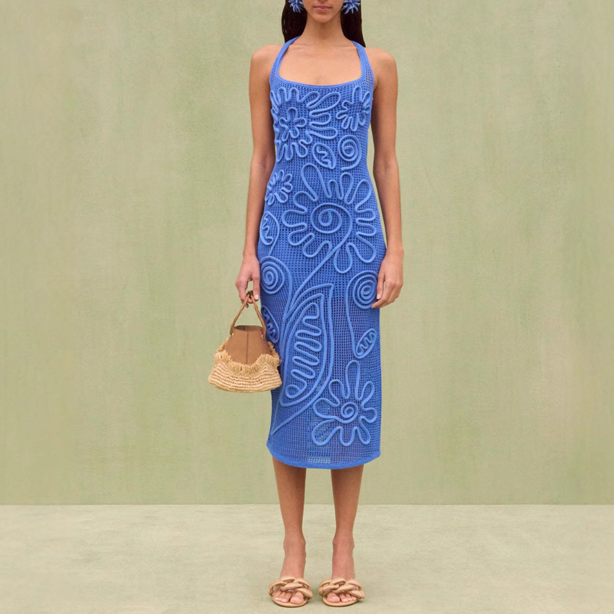 Knitted Floral Camisole Maxi Dress