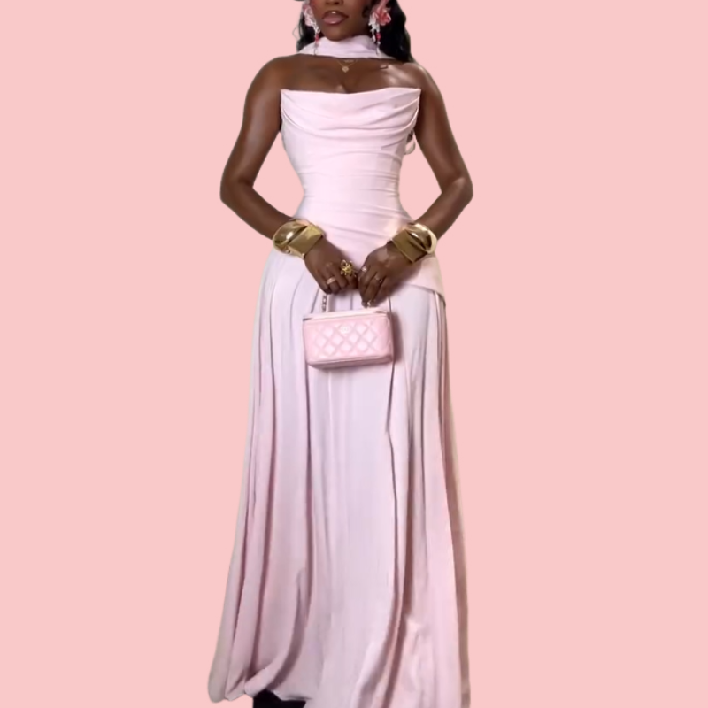 Pink Sheath Fluttering Ribbon Dress