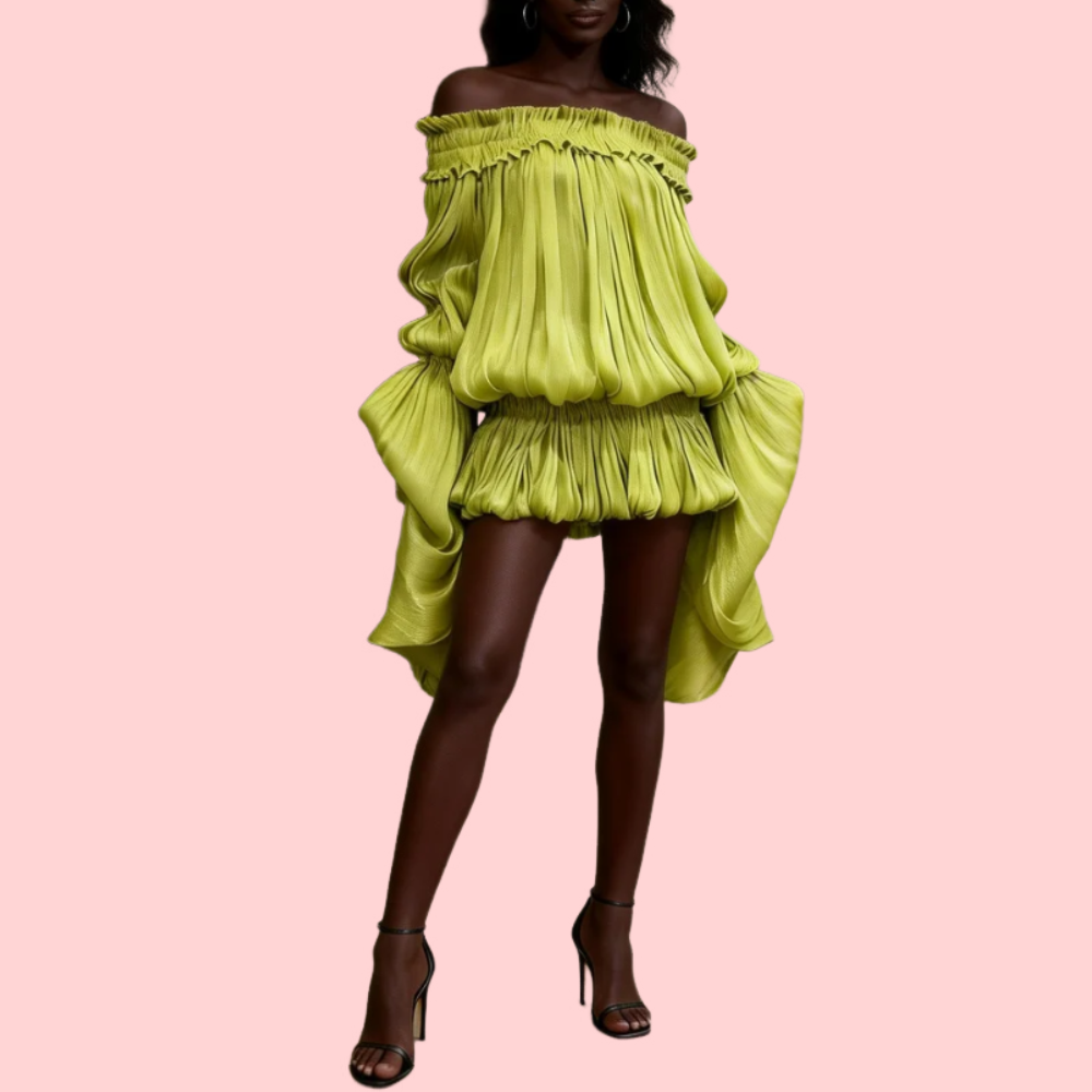 Elegant One-Shoulder Mini Dress with Flowing Sleeves