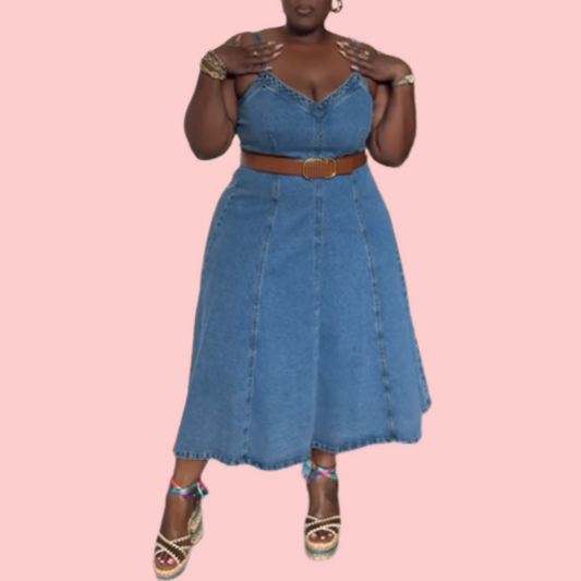 Washed Denim V-Neck Mini Dress