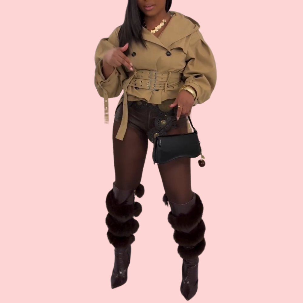 Khaki Double-Breasted Strap Jacket