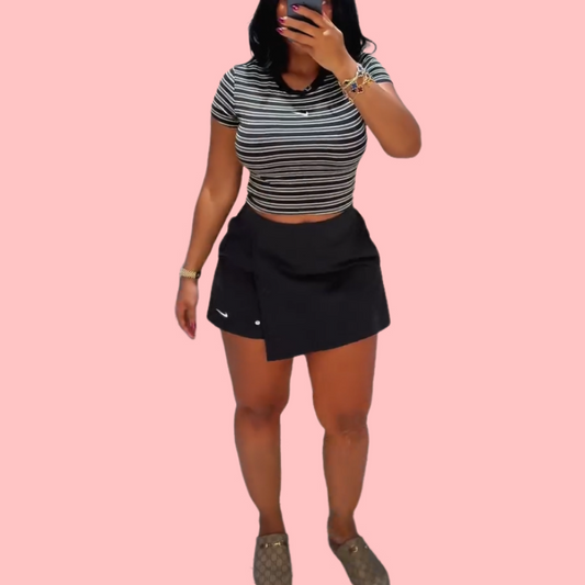 Short Sleeve Striped Top & Skirt Set