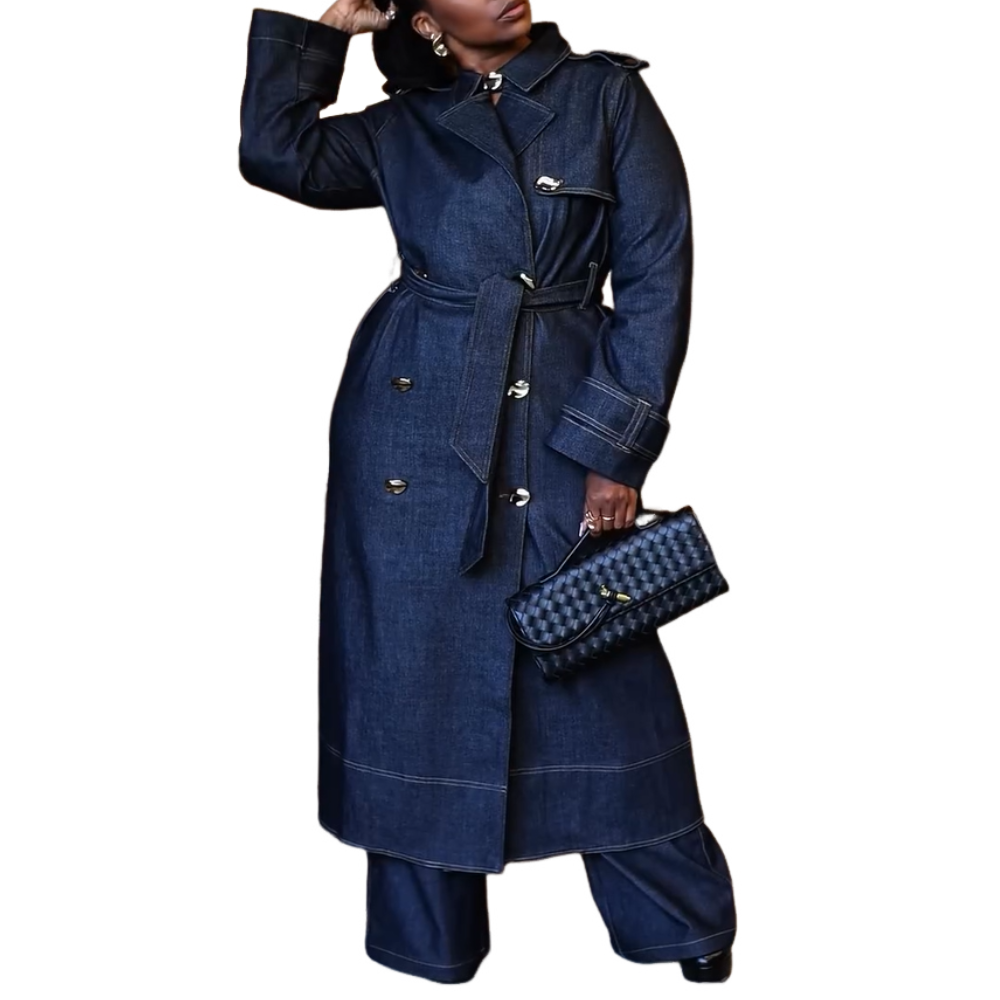 Denim Metal Buckle Strap Trench Coat