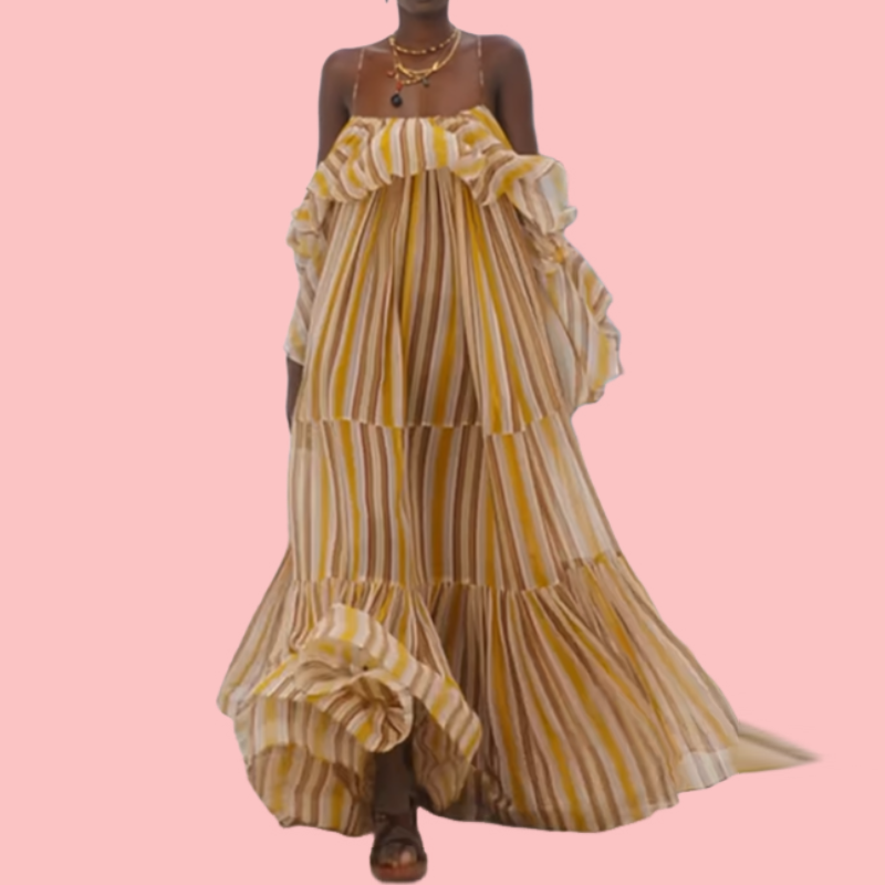 Yellow Striped Halter Multi Maxi Dress
