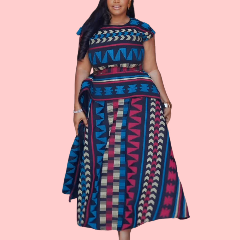 Blue Floral Print Knit Maxi Dress