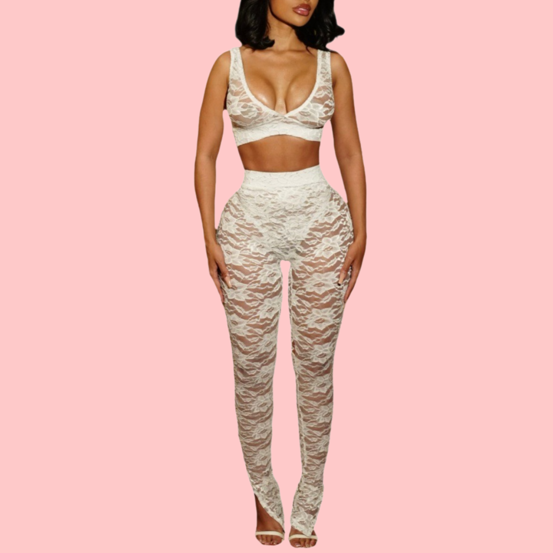 Solid-Color Lace Two-Piece Set
